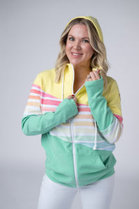 Colorblock Fullzip - Yellow, Rainbow Stripes, and Lime-clothing-Villari Chic, women's online fashion boutique in Severna, Maryland