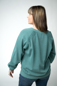 Lace Accent Vintage Wash Pullover - Teal-pullover-Villari Chic, women's online fashion boutique in Severna, Maryland