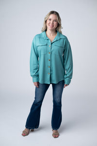 Brenna Button Down Top - Teal-clothing-Villari Chic, women's online fashion boutique in Severna, Maryland