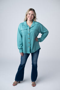 Brenna Button Down Top - Teal-clothing-Villari Chic, women's online fashion boutique in Severna, Maryland