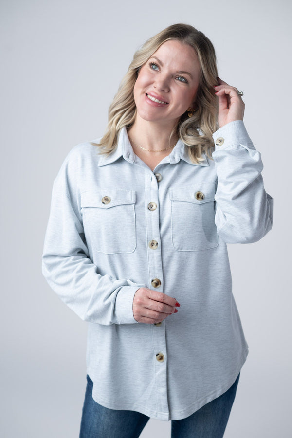 Brenna Button Down Top - Grey-clothing-Villari Chic, women's online fashion boutique in Severna, Maryland