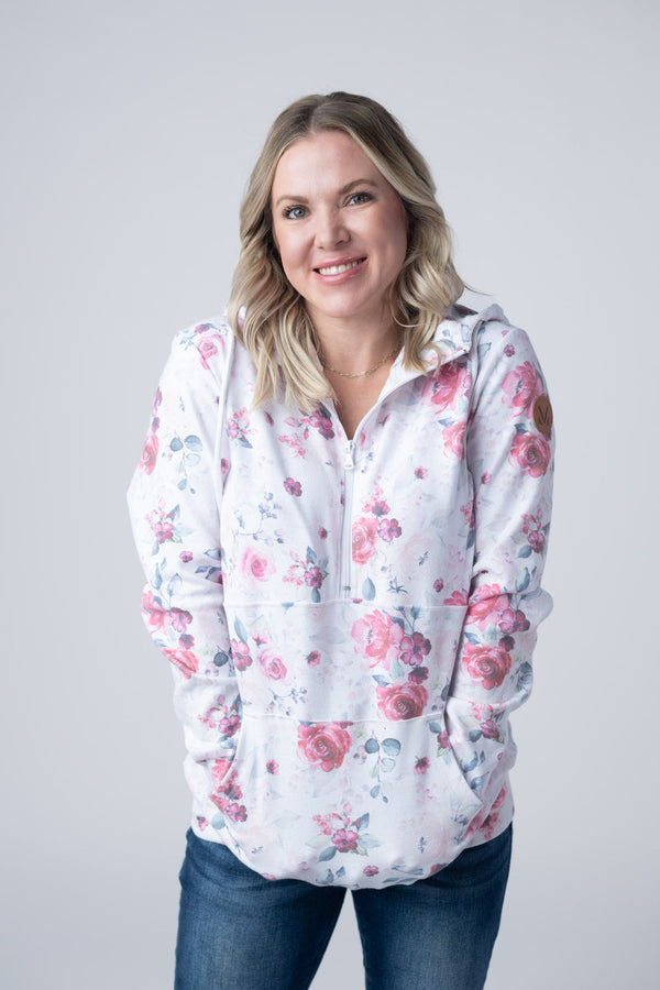 HalfZip Hoodie - Pink Bloom-clothing-Villari Chic, women's online fashion boutique in Severna, Maryland