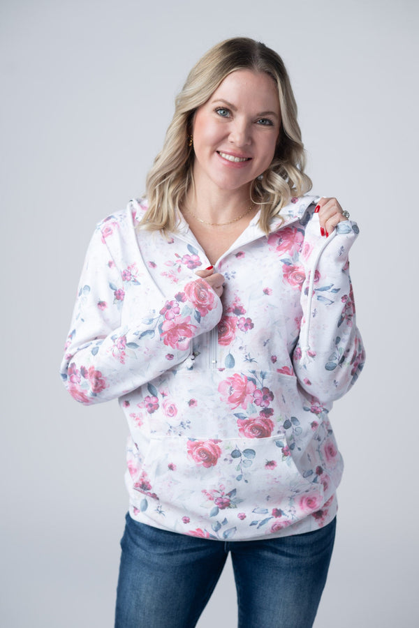 HalfZip Hoodie - Pink Bloom-clothing-Villari Chic, women's online fashion boutique in Severna, Maryland