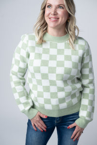 Checkered Sweater - Sage and White-Sweater-Villari Chic, women's online fashion boutique in Severna, Maryland
