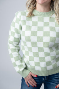 Checkered Sweater - Sage and White-Sweater-Villari Chic, women's online fashion boutique in Severna, Maryland