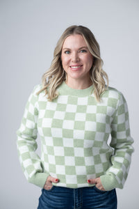 Checkered Sweater - Sage and White-Sweater-Villari Chic, women's online fashion boutique in Severna, Maryland