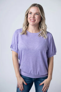 Katie Cozy Top - Heathered Purple-Tops-Villari Chic, women's online fashion boutique in Severna, Maryland