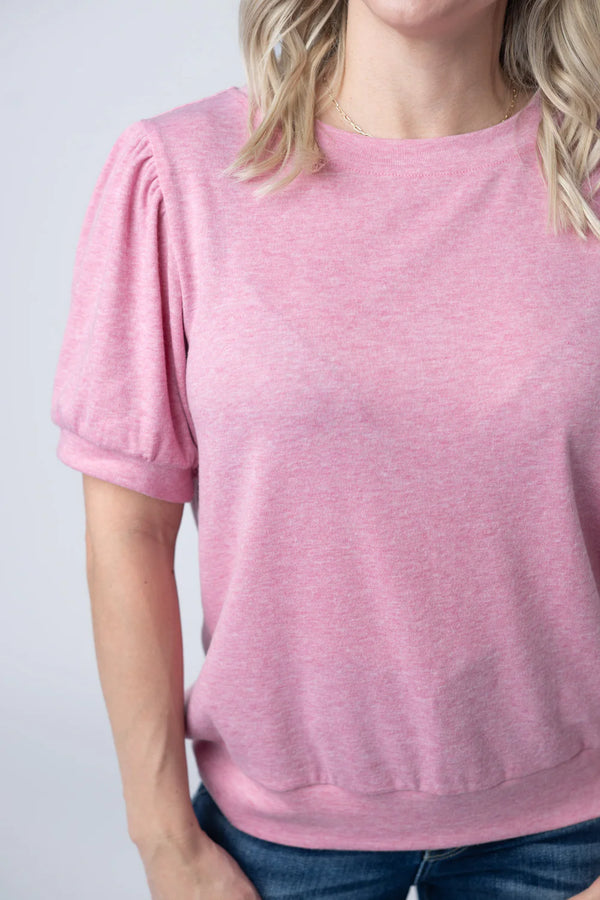 Katie Cozy Top - Heathered Pink-Tops-Villari Chic, women's online fashion boutique in Severna, Maryland