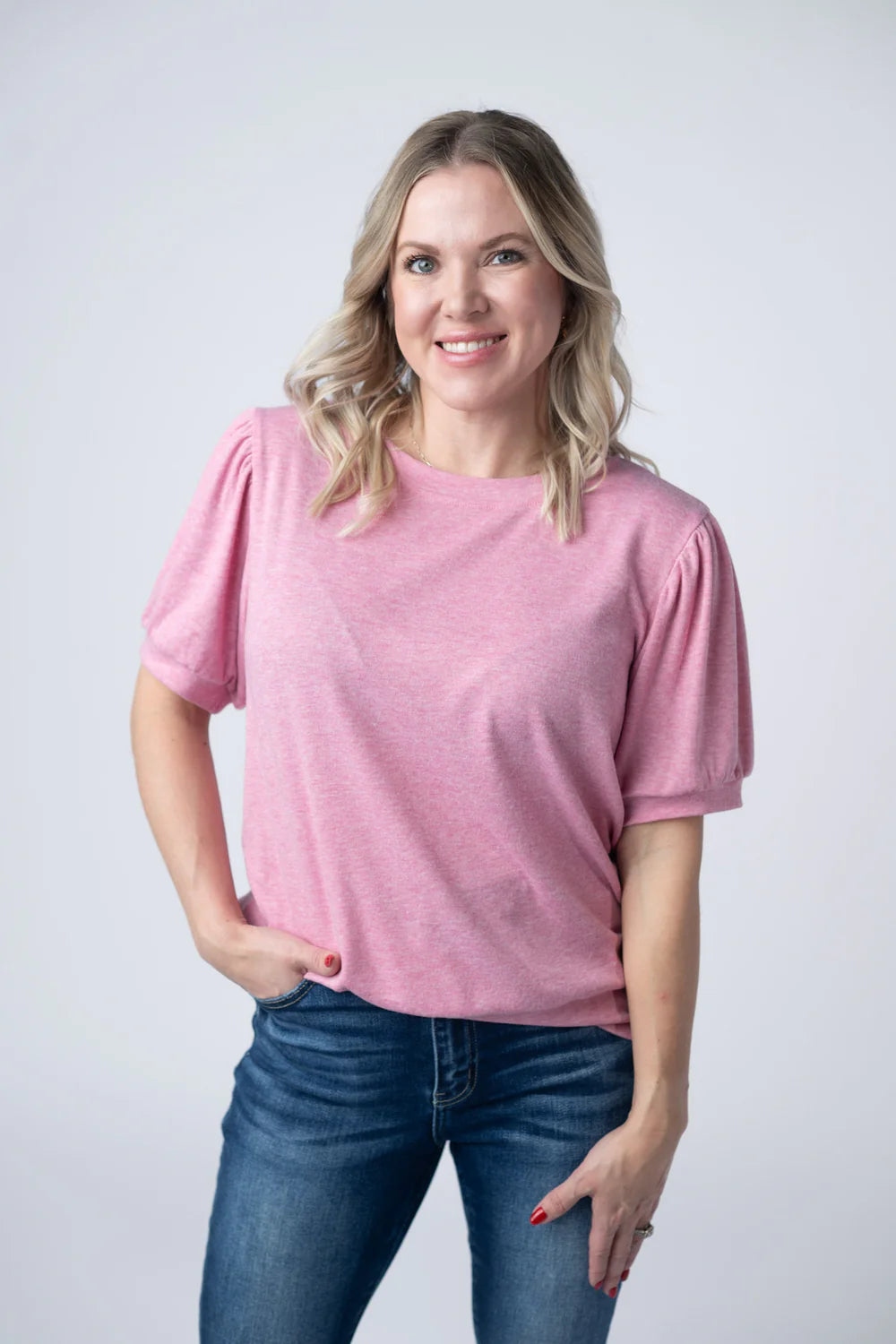 Katie Cozy Top - Heathered Pink-Tops-Villari Chic, women's online fashion boutique in Severna, Maryland