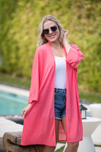 Ellie Cover-Up Kimono - Sunkissed Coral-Cardigan-Villari Chic, women's online fashion boutique in Severna, Maryland