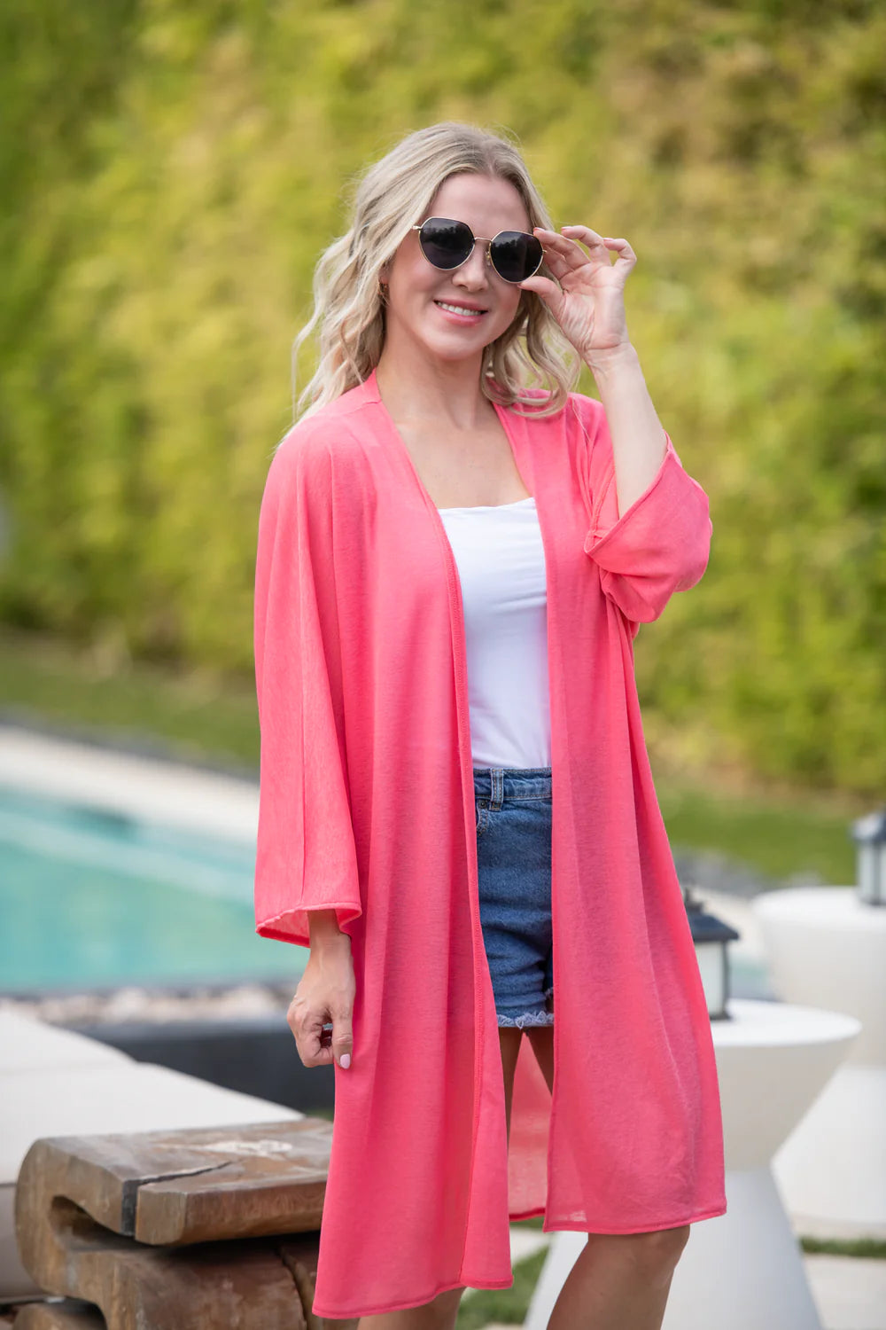 Ellie Cover-Up Kimono - Sunkissed Coral-Cardigan-Villari Chic, women's online fashion boutique in Severna, Maryland
