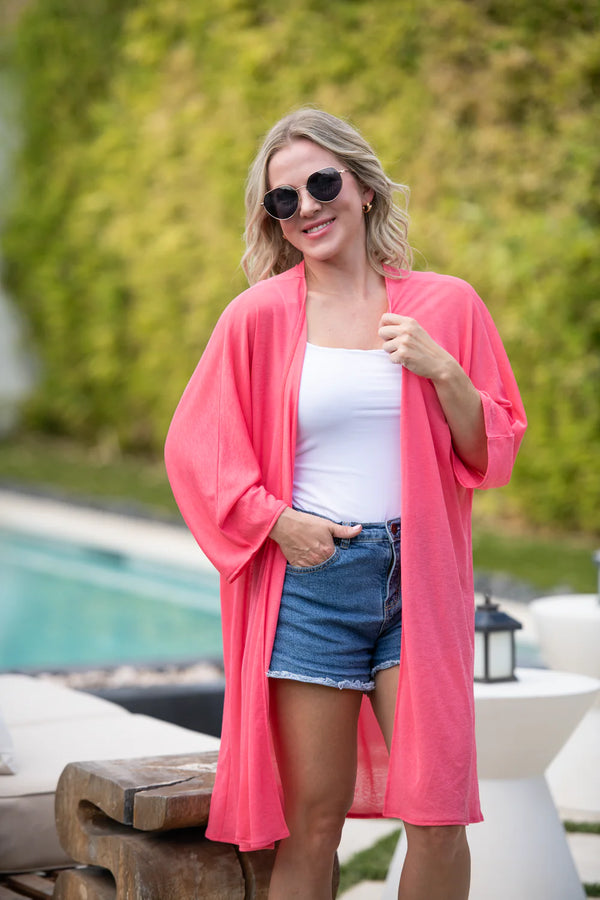 Ellie Cover-Up Kimono - Sunkissed Coral-Cardigan-Villari Chic, women's online fashion boutique in Severna, Maryland