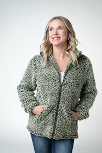 Two Tone Fullzip Sherpa - Olive and White-outerwear-Villari Chic, women's online fashion boutique in Severna, Maryland