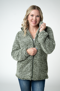 Two Tone Fullzip Sherpa - Olive and White-outerwear-Villari Chic, women's online fashion boutique in Severna, Maryland