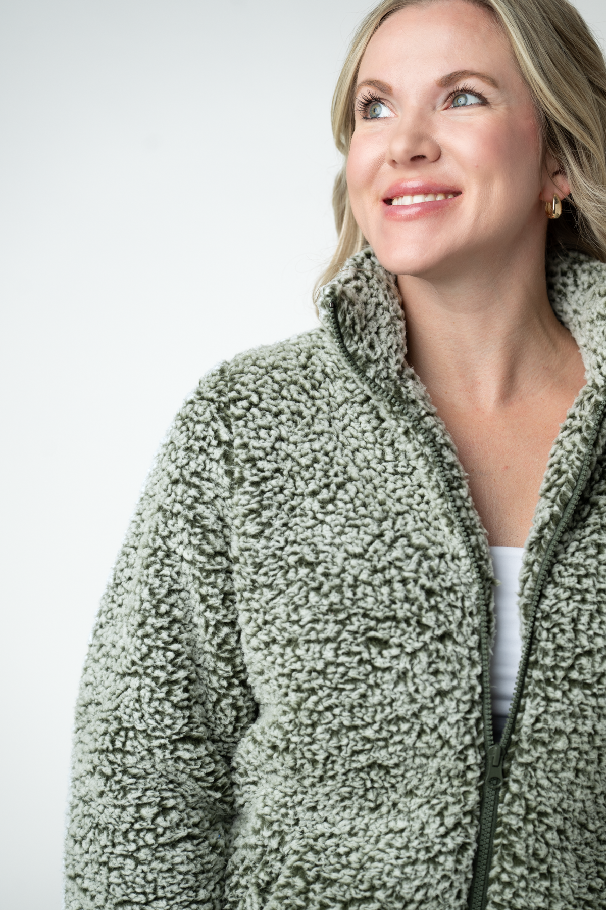 Two Tone Fullzip Sherpa - Olive and White-outerwear-Villari Chic, women's online fashion boutique in Severna, Maryland