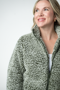 Two Tone Fullzip Sherpa - Olive and White-outerwear-Villari Chic, women's online fashion boutique in Severna, Maryland