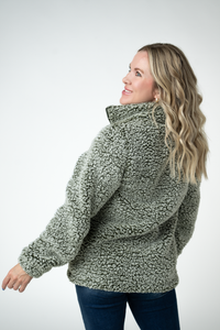 Two Tone Fullzip Sherpa - Olive and White-outerwear-Villari Chic, women's online fashion boutique in Severna, Maryland