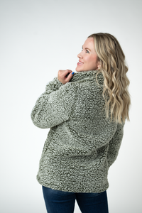 Two Tone Fullzip Sherpa - Olive and White-outerwear-Villari Chic, women's online fashion boutique in Severna, Maryland