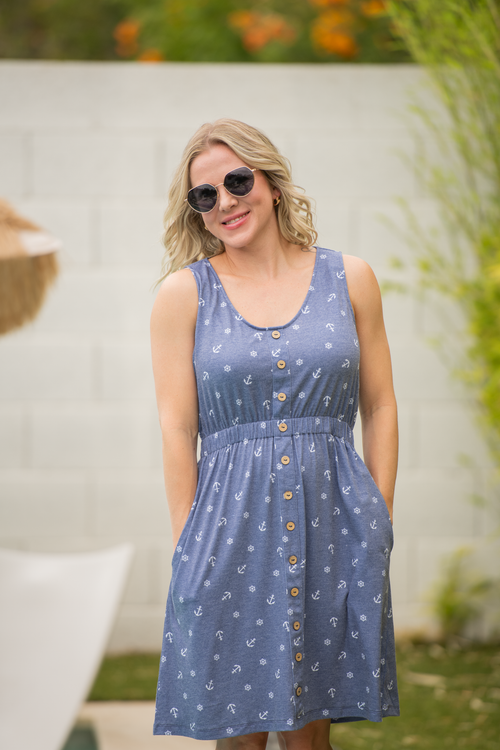 Beverly Button Dress - Nautical Navy-dress-Villari Chic, women's online fashion boutique in Severna, Maryland