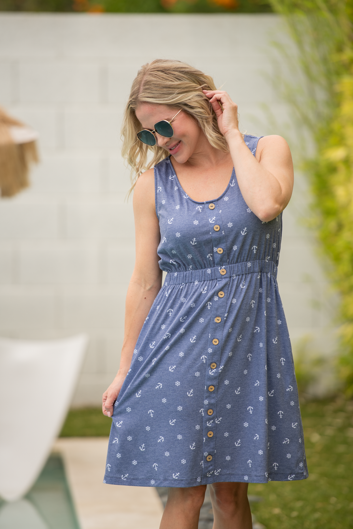 Beverly Button Dress - Nautical Navy-dress-Villari Chic, women's online fashion boutique in Severna, Maryland