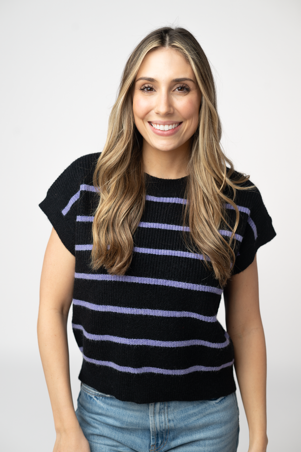 Striped Sweater Top - Black and Purple-Sweater-Villari Chic, women's online fashion boutique in Severna, Maryland