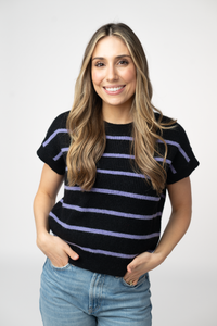 Striped Sweater Top - Black and Purple-Sweater-Villari Chic, women's online fashion boutique in Severna, Maryland