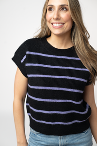 Striped Sweater Top - Black and Purple-Sweater-Villari Chic, women's online fashion boutique in Severna, Maryland