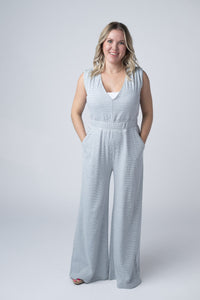 Kenzie Striped Jumpsuit - Grey-jumpsuit-Villari Chic, women's online fashion boutique in Severna, Maryland