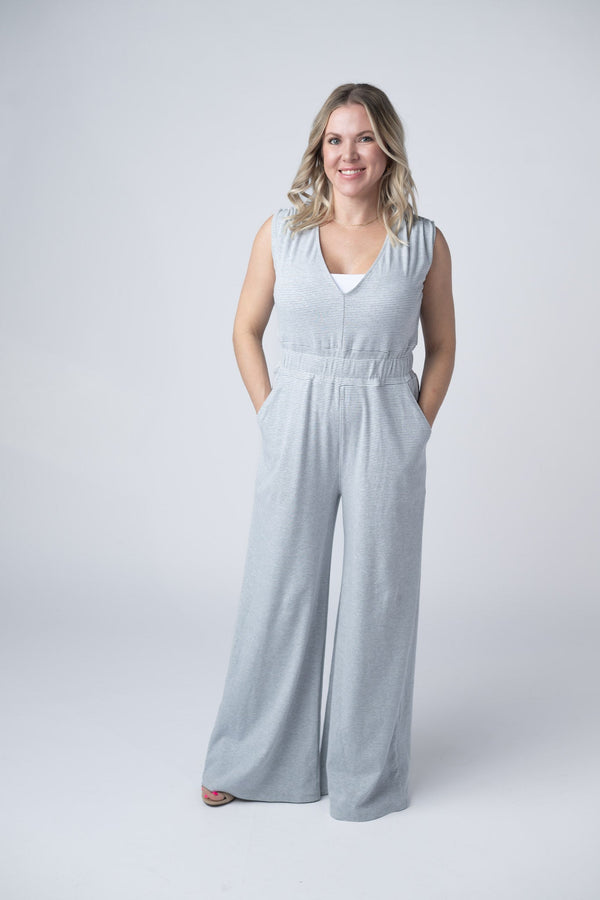 Kenzie Striped Jumpsuit - Grey-jumpsuit-Villari Chic, women's online fashion boutique in Severna, Maryland