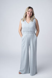Kenzie Striped Jumpsuit - Grey-jumpsuit-Villari Chic, women's online fashion boutique in Severna, Maryland