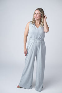 Kenzie Striped Jumpsuit - Grey-jumpsuit-Villari Chic, women's online fashion boutique in Severna, Maryland