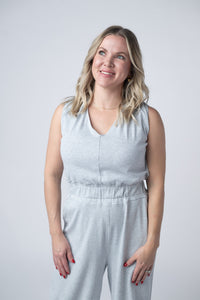 Kenzie Striped Jumpsuit - Grey-jumpsuit-Villari Chic, women's online fashion boutique in Severna, Maryland