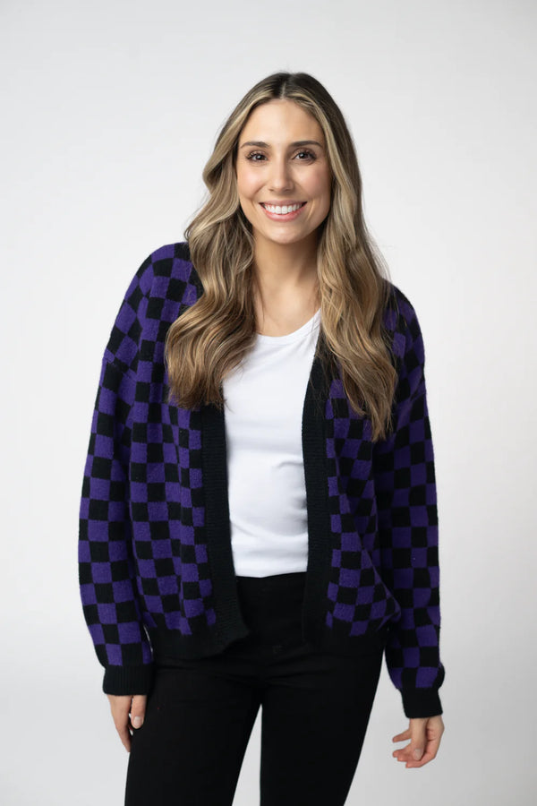 Micro Checkered Cardigan - Black and Purple-Cardigan-Villari Chic, women's online fashion boutique in Severna, Maryland