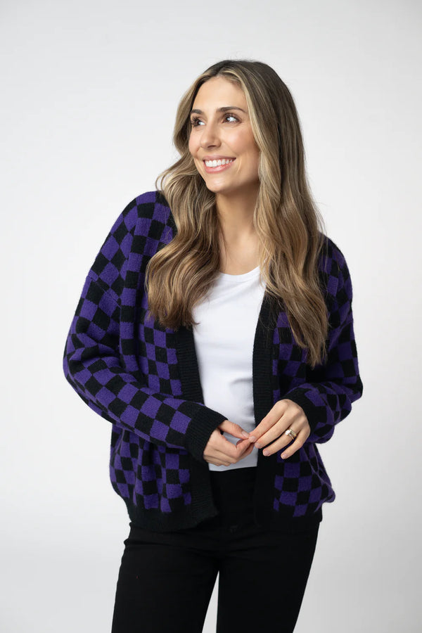 Micro Checkered Cardigan - Black and Purple-Cardigan-Villari Chic, women's online fashion boutique in Severna, Maryland