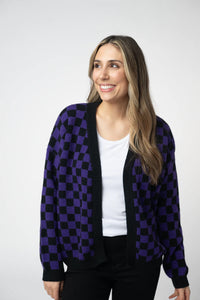 Micro Checkered Cardigan - Black and Purple-Cardigan-Villari Chic, women's online fashion boutique in Severna, Maryland