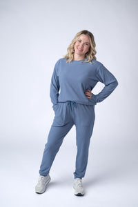 Corrine Ribbed Pullover Top - Denim-Pullover-Villari Chic, women's online fashion boutique in Severna, Maryland