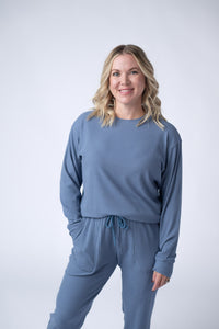Corrine Ribbed Pullover Top - Denim-Pullover-Villari Chic, women's online fashion boutique in Severna, Maryland