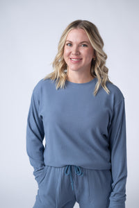 Corrine Ribbed Pullover Top - Denim-Pullover-Villari Chic, women's online fashion boutique in Severna, Maryland