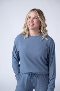 Corrine Ribbed Pullover Top - Denim-Pullover-Villari Chic, women's online fashion boutique in Severna, Maryland