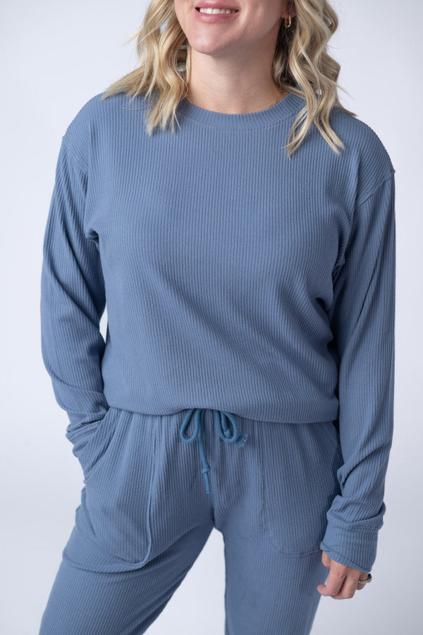 Corrine Ribbed Pullover Top - Denim-Pullover-Villari Chic, women's online fashion boutique in Severna, Maryland