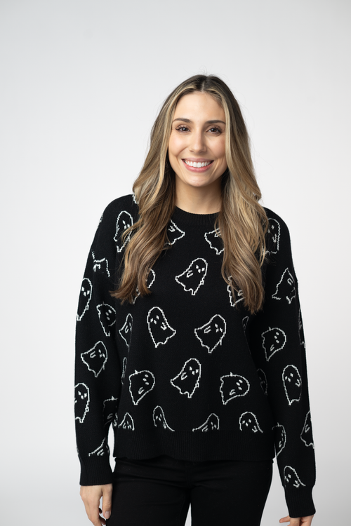 Ghost Pullover Sweater - Midnight Ghosts-Sweater-Villari Chic, women's online fashion boutique in Severna, Maryland
