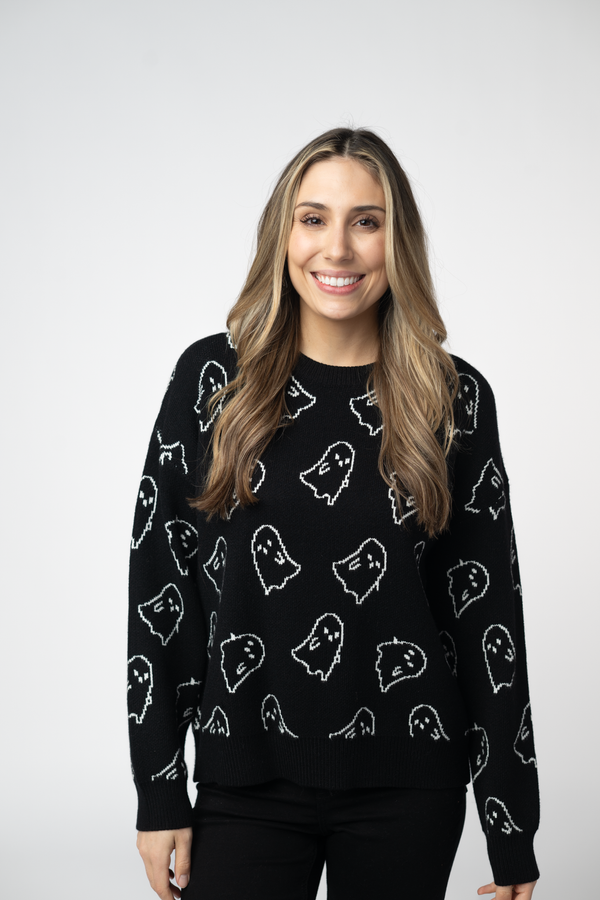 Ghost Pullover Sweater - Midnight Ghosts-Sweater-Villari Chic, women's online fashion boutique in Severna, Maryland