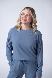 Corrine Ribbed Pullover Top - Denim-Pullover-Villari Chic, women's online fashion boutique in Severna, Maryland