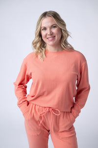 Corrine Ribbed Pullover Top - Coral-Pullover-Villari Chic, women's online fashion boutique in Severna, Maryland