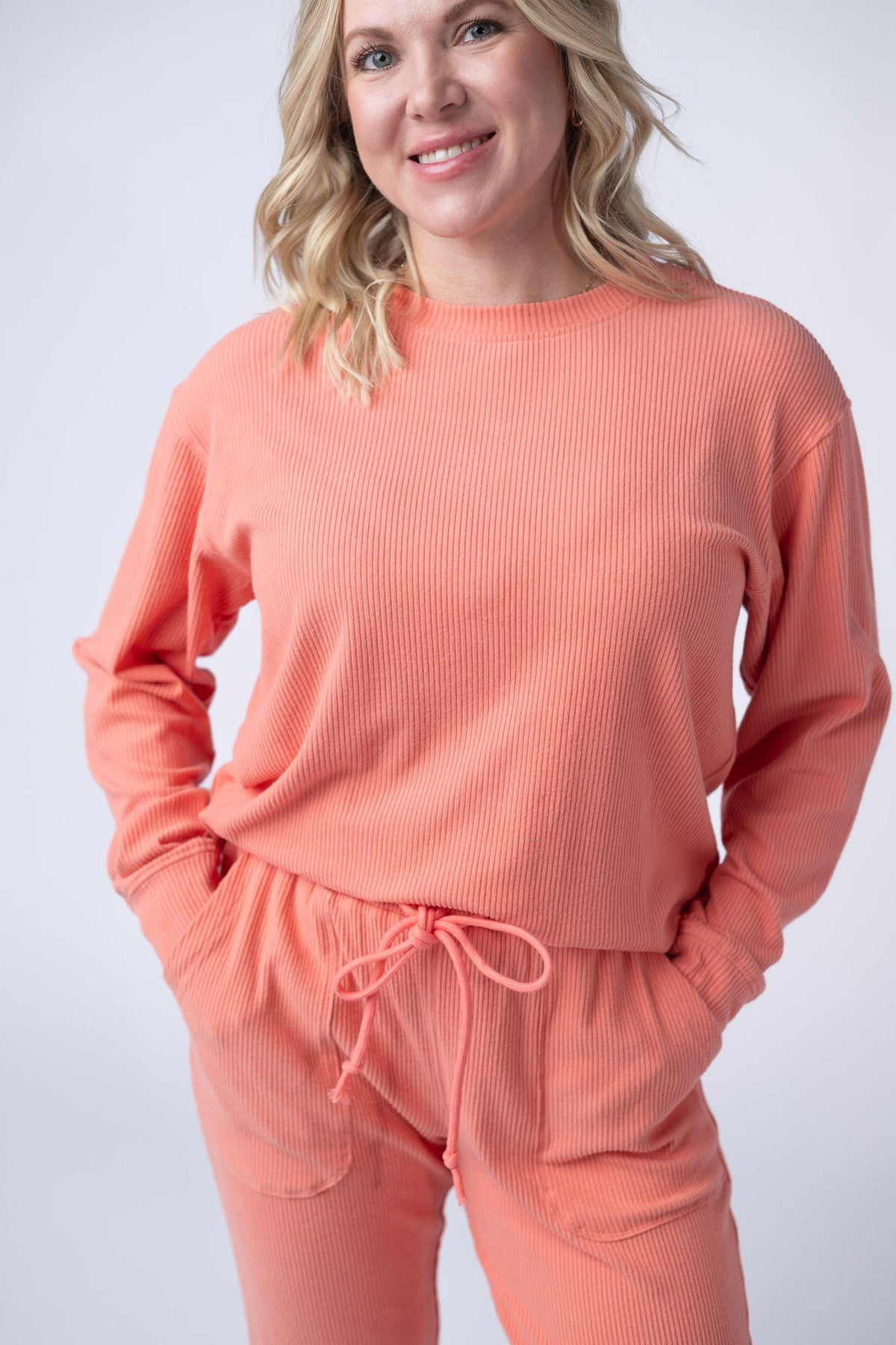 Corrine Ribbed Pullover Top - Coral-Pullover-Villari Chic, women's online fashion boutique in Severna, Maryland