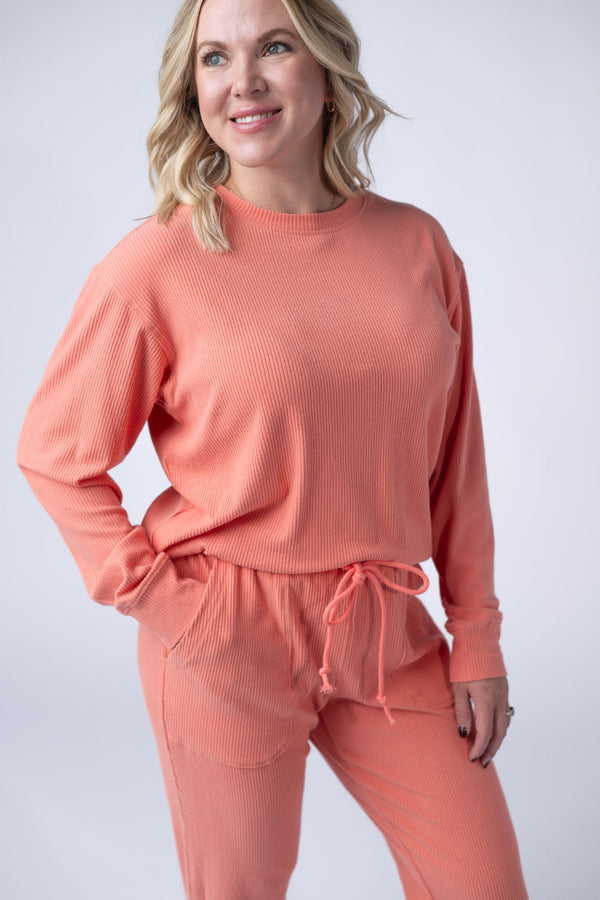 Corrine Ribbed Pullover Top - Coral-Pullover-Villari Chic, women's online fashion boutique in Severna, Maryland