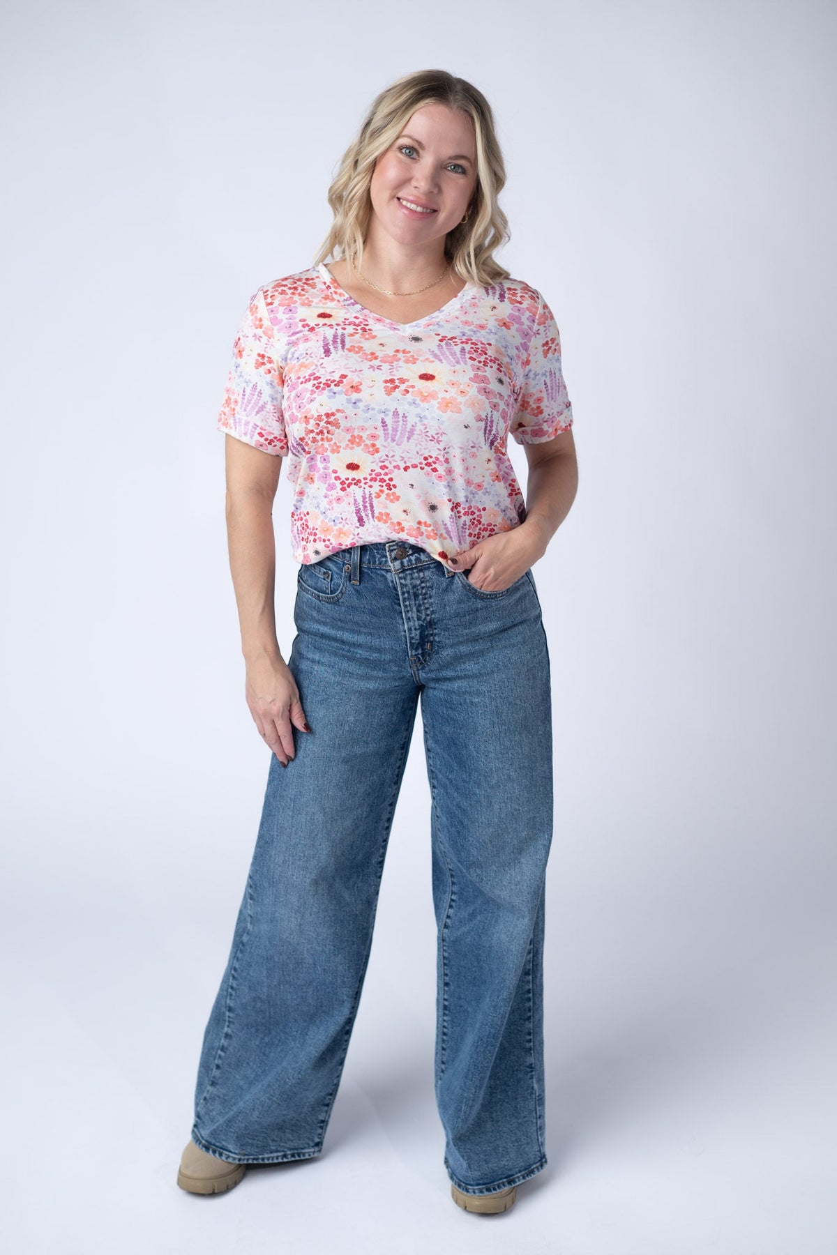 Sophie Tee - Coral Sunset Floral-Shirts-Villari Chic, women's online fashion boutique in Severna, Maryland