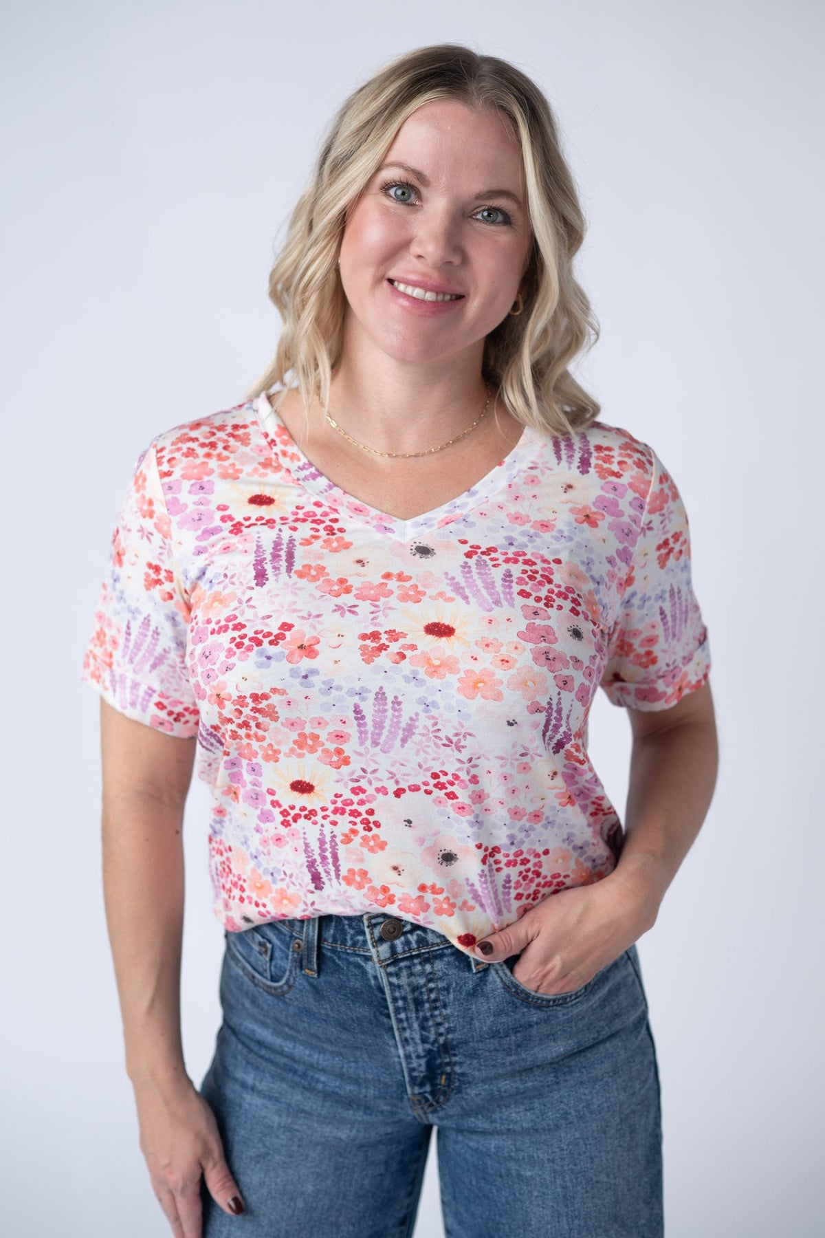 Sophie Tee - Coral Sunset Floral-Shirts-Villari Chic, women's online fashion boutique in Severna, Maryland