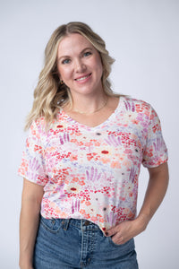Sophie Tee - Coral Sunset Floral-Shirts-Villari Chic, women's online fashion boutique in Severna, Maryland