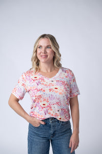 Sophie Tee - Coral Sunset Floral-Shirts-Villari Chic, women's online fashion boutique in Severna, Maryland